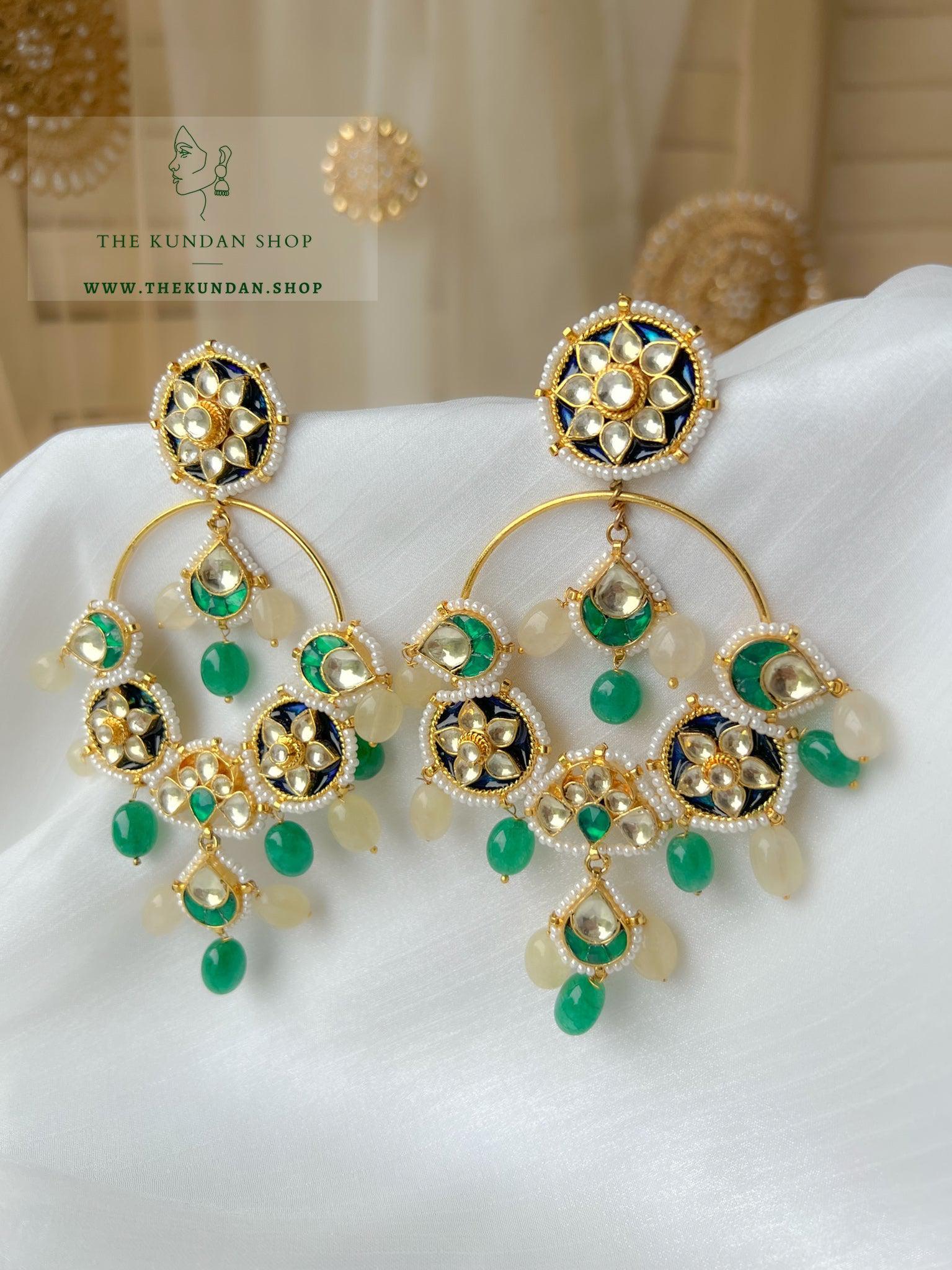 Galaxy Chaandbaalis in Kundan Earrings THE KUNDAN SHOP Green & Off-White 