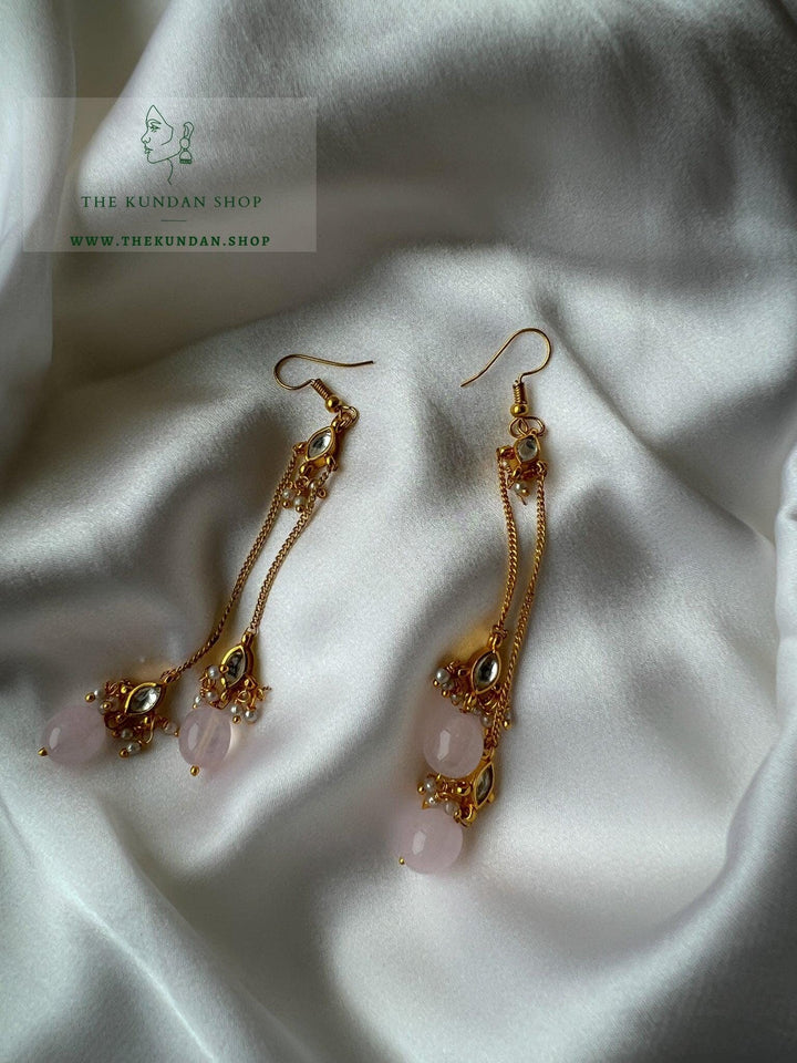 Chain Drops in Kundan Earrings Earrings THE KUNDAN SHOP Light Pink 