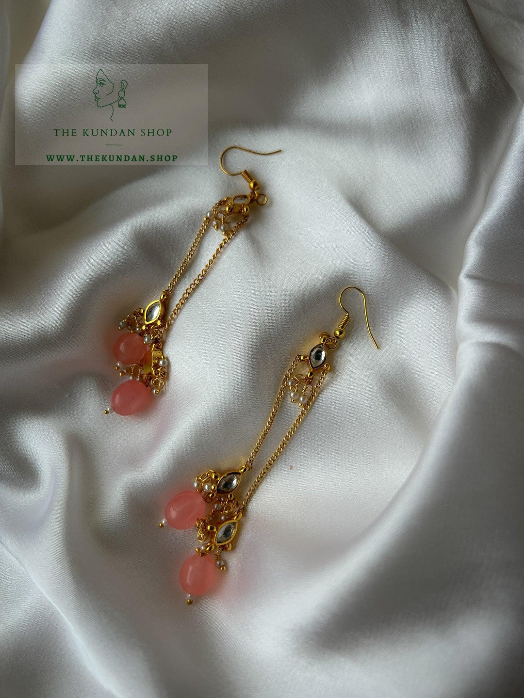 Chain Drops in Kundan Earrings Earrings THE KUNDAN SHOP Pink 