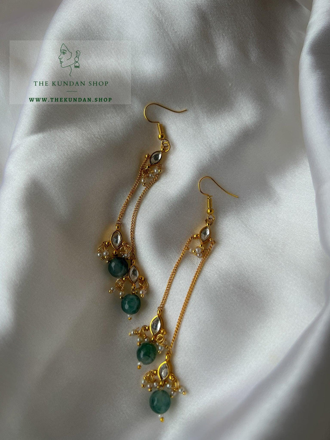 Chain Drops in Kundan Earrings Earrings THE KUNDAN SHOP Dark Jade 