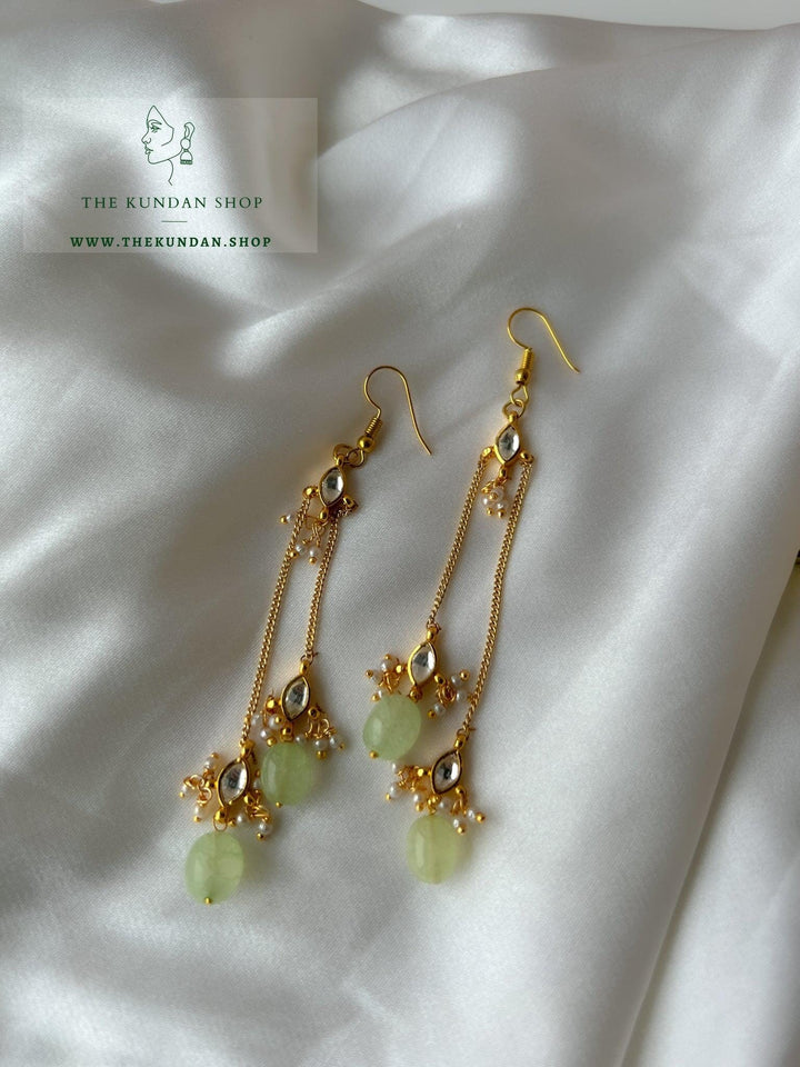 Chain Drops in Kundan Earrings Earrings THE KUNDAN SHOP Mint Green 