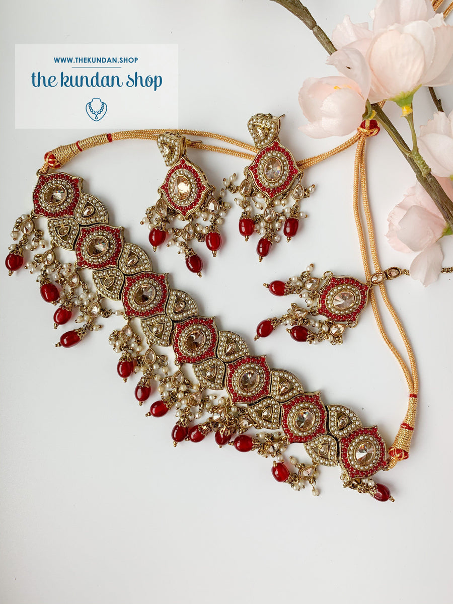 Entangled in Cherry Red Necklace Sets THE KUNDAN SHOP 