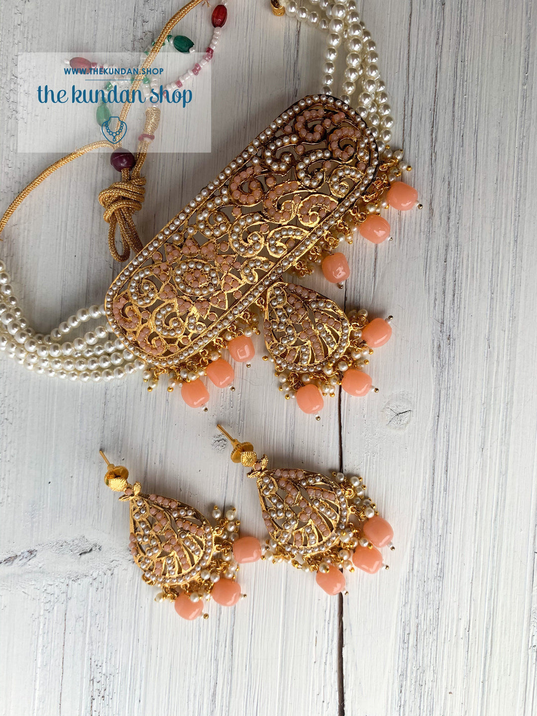 Flattered in Peach/Light Pink, Necklace Sets - THE KUNDAN SHOP