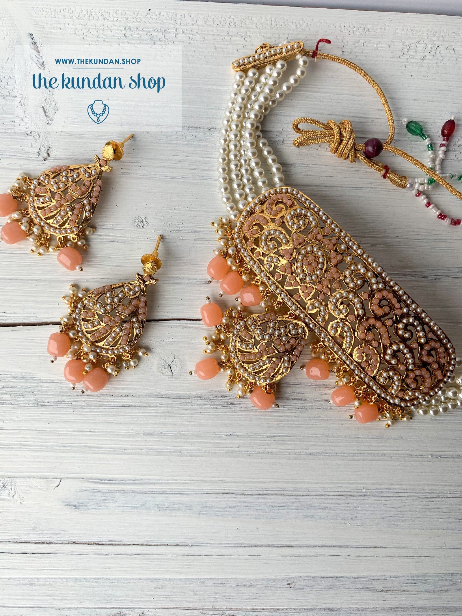 Flattered in Peach/Light Pink, Necklace Sets - THE KUNDAN SHOP