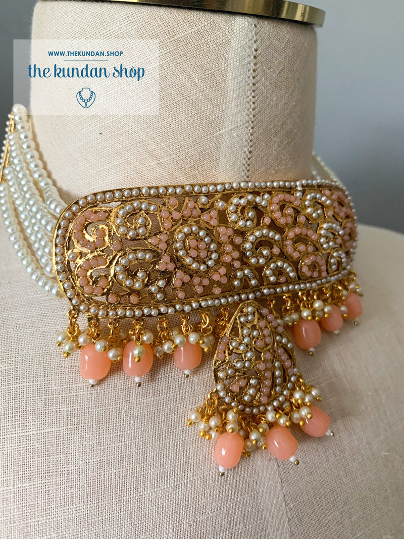 Flattered in Peach/Light Pink, Necklace Sets - THE KUNDAN SHOP
