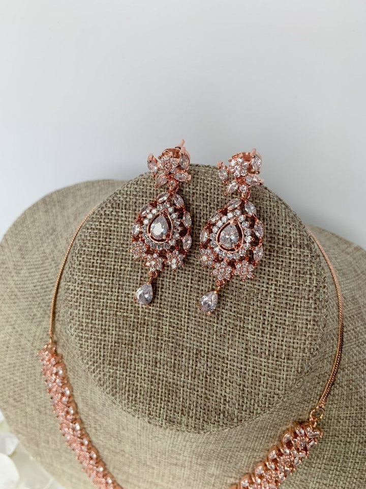 Favored Drops in Rose Gold Necklace Sets THE KUNDAN SHOP 