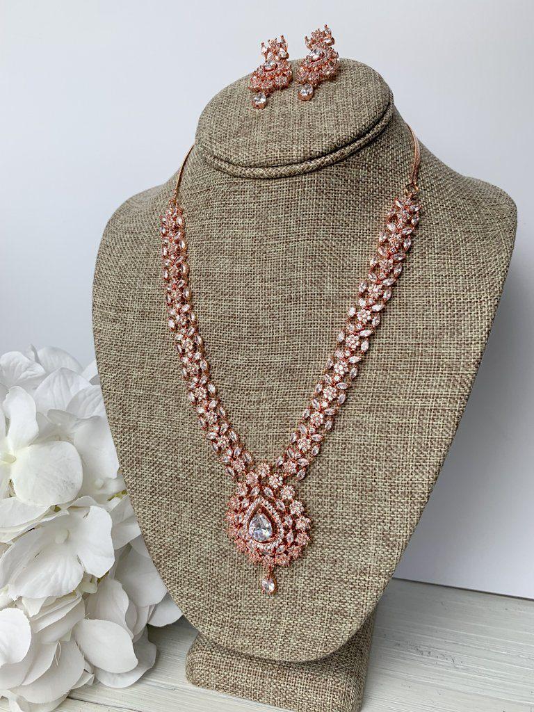Favored Drops in Rose Gold Necklace Sets THE KUNDAN SHOP 