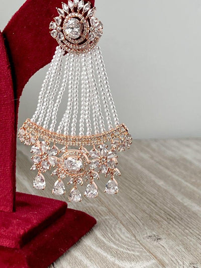 No Strings Attached - Rose Gold Earrings + Tikka THE KUNDAN SHOP 