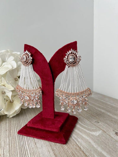 No Strings Attached - Rose Gold Earrings + Tikka THE KUNDAN SHOP Clear Stone 