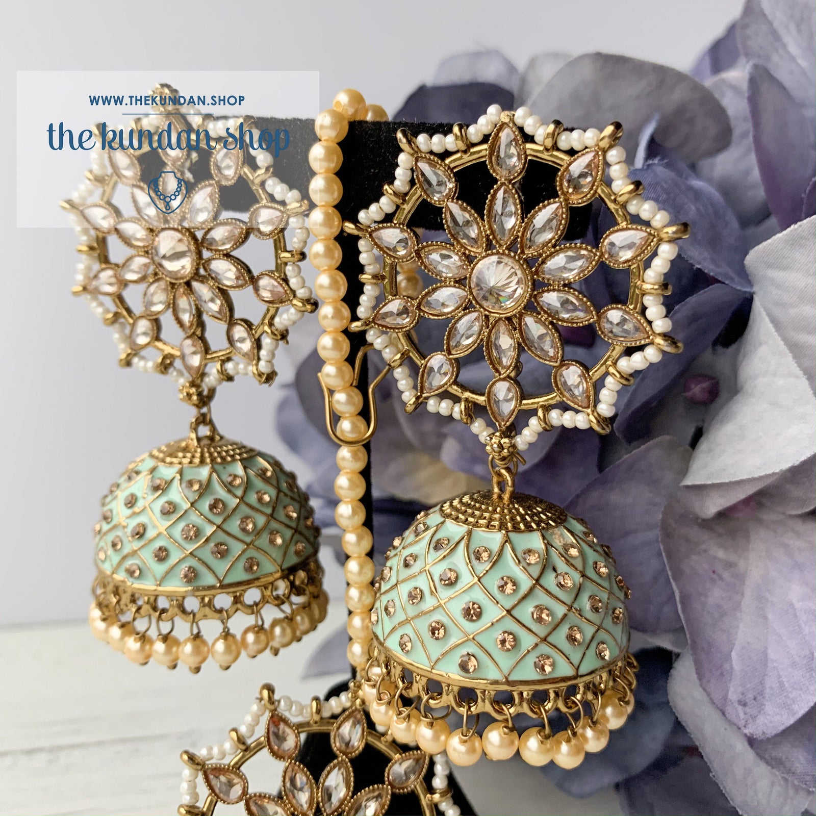 Pearl Polki Flower (various colours), Earrings + Tikka - THE KUNDAN SHOP