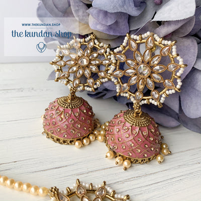 Pearl Polki Flower (various colours), Earrings + Tikka - THE KUNDAN SHOP