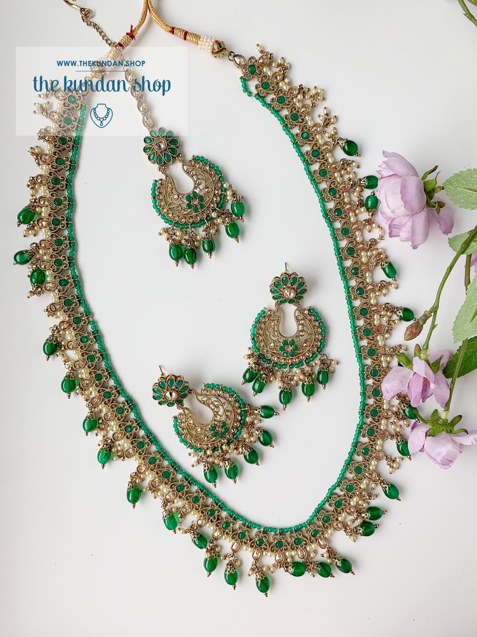 Sprightly in Dark Green Necklace Sets THE KUNDAN SHOP 