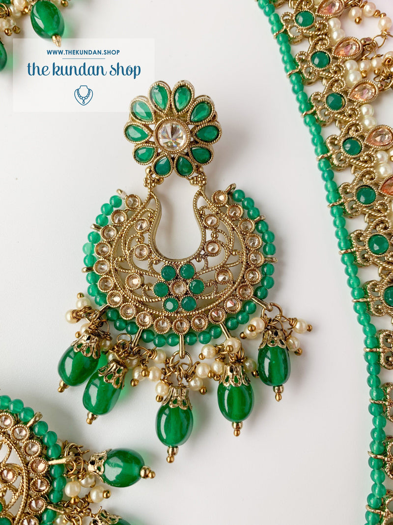 Sprightly in Dark Green Necklace Sets THE KUNDAN SHOP 