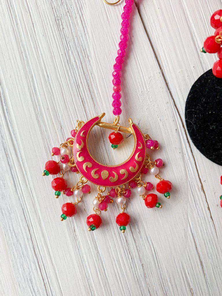 Persuasive in Dark Pink Earrings + Tikka THE KUNDAN SHOP 