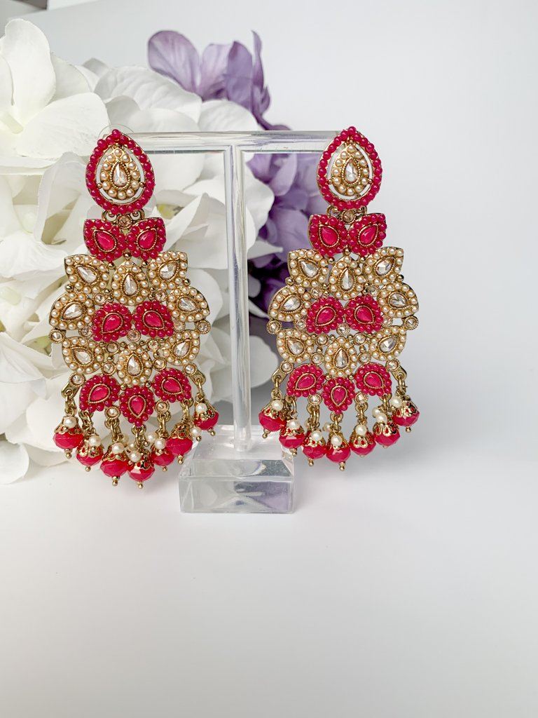 Plentiful in Dark Pink Earrings + Tikka THE KUNDAN SHOP 
