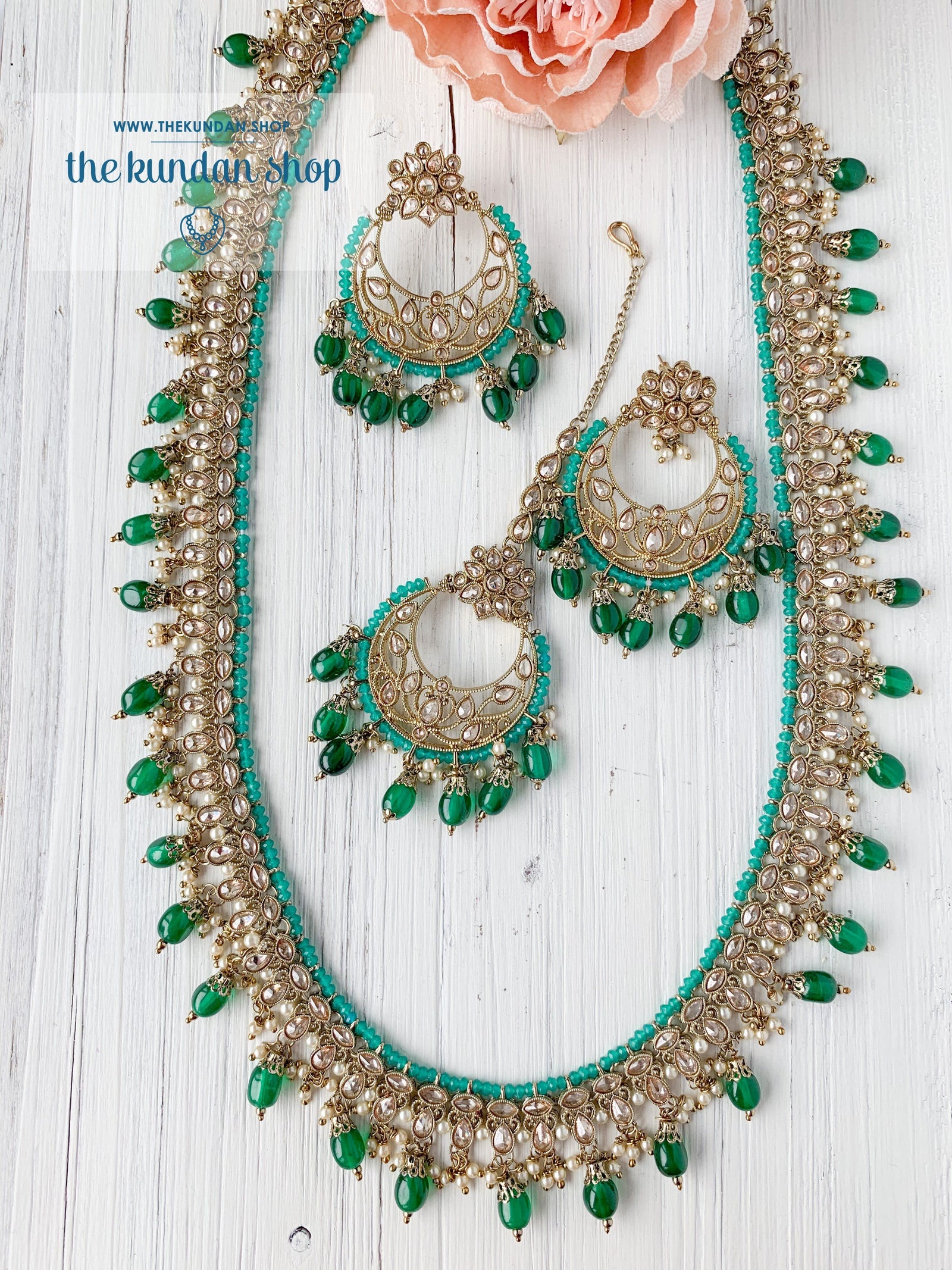 Vigorous in Dark Green Necklace Sets THE KUNDAN SHOP 