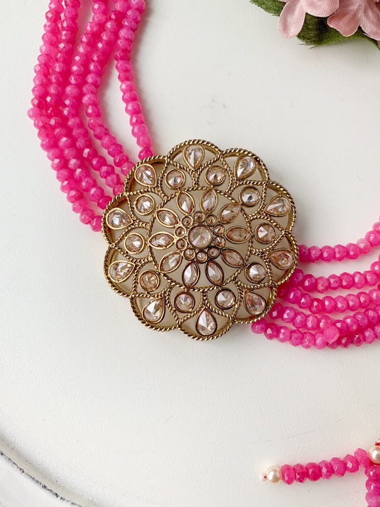 Floral Notes in Pink Necklace Sets THE KUNDAN SHOP 