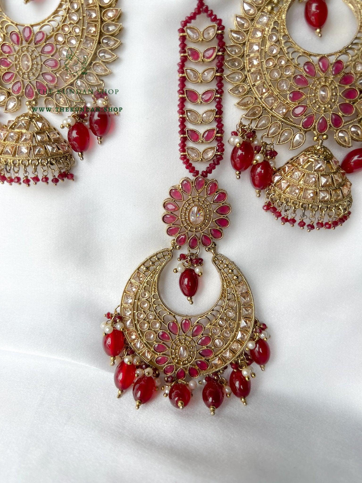 Chosen Polki in Ruby Earrings + Tikka THE KUNDAN SHOP 
