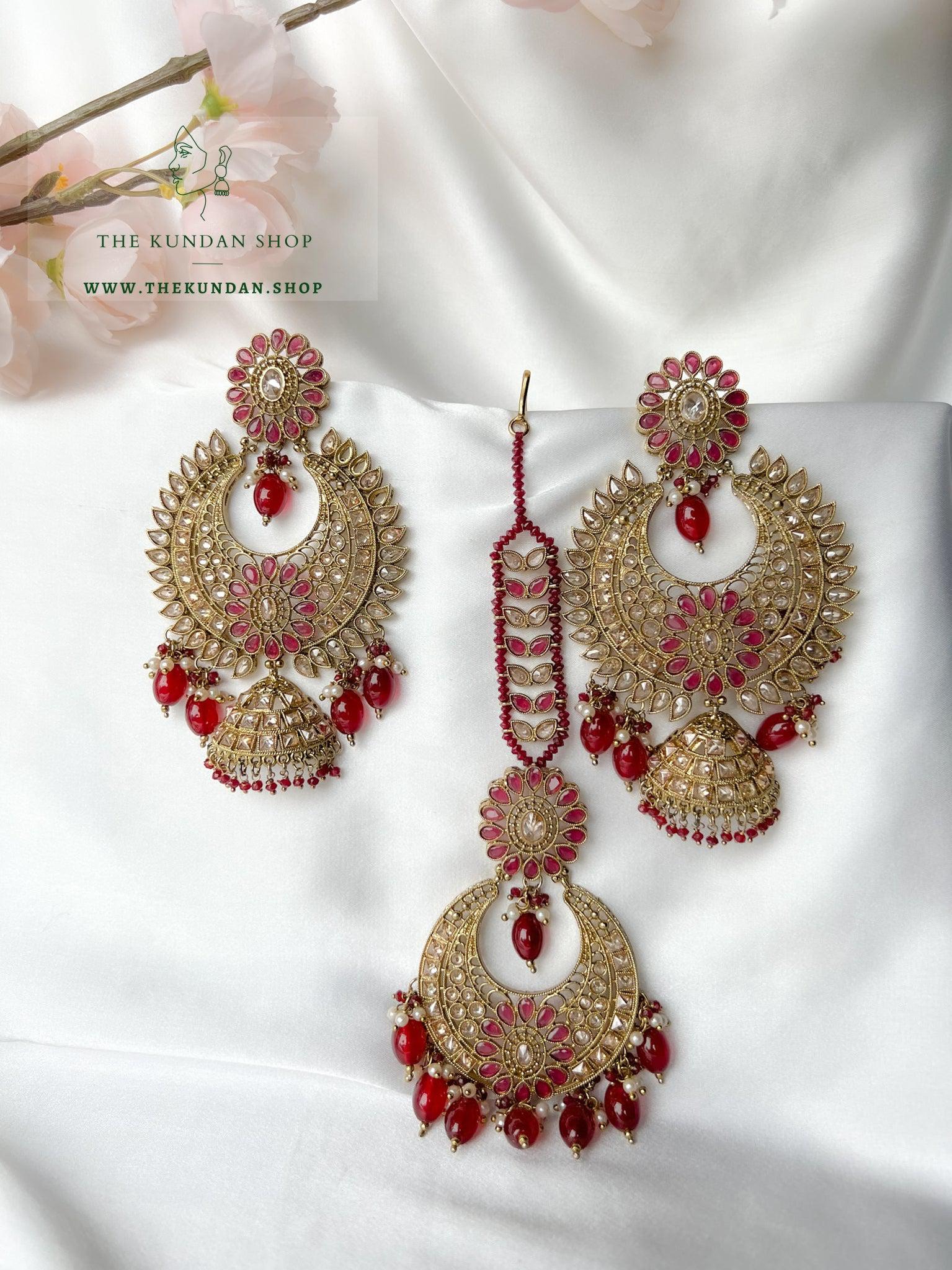 Chosen Polki in Ruby Earrings + Tikka THE KUNDAN SHOP 