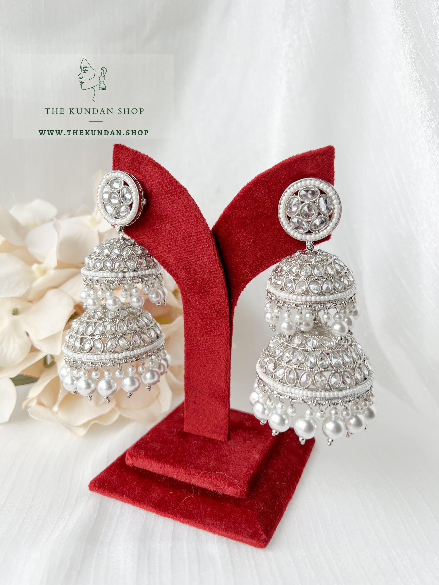 Stacked Jhumkis in Polki Earrings THE KUNDAN SHOP Silver 