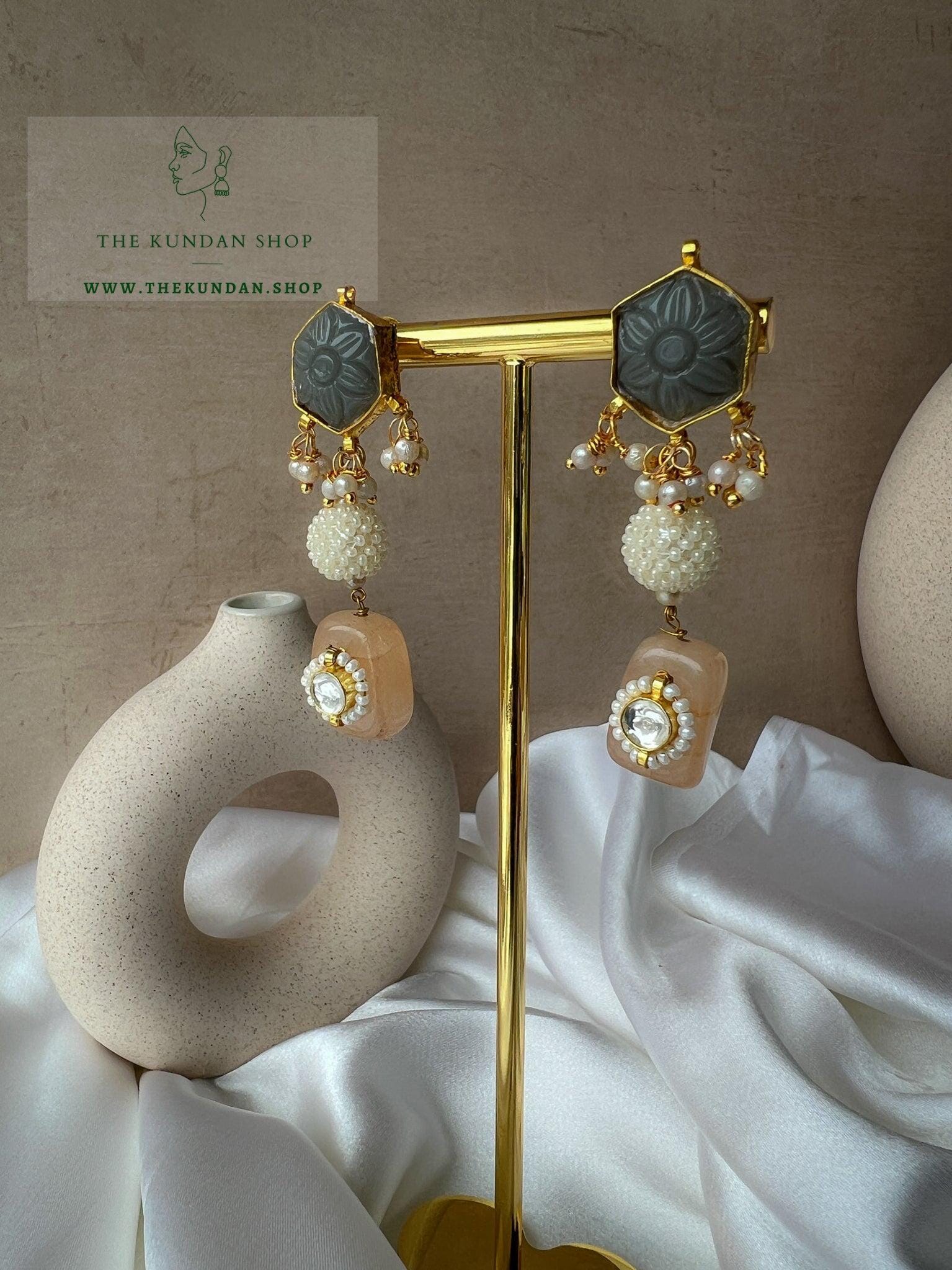 Pastel Pearl Drops Earrings THE KUNDAN SHOP Grey & Peach 