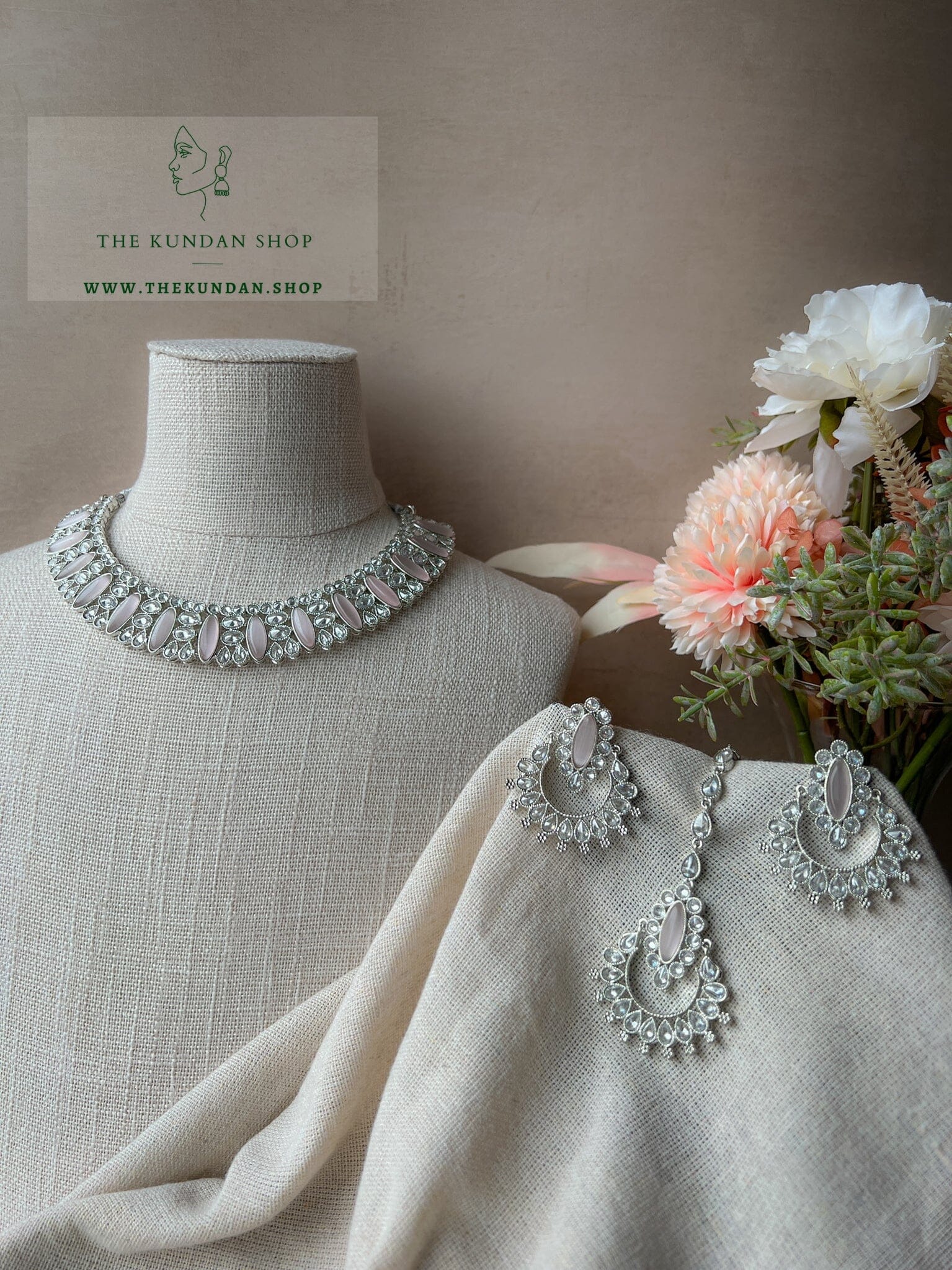 Considered in Silver & Light Pink Necklace Sets THE KUNDAN SHOP 