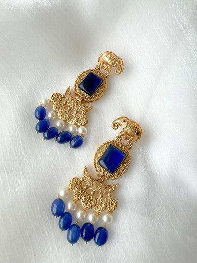 Sentient Drops in Antique Earrings THE KUNDAN SHOP Dark Blue 