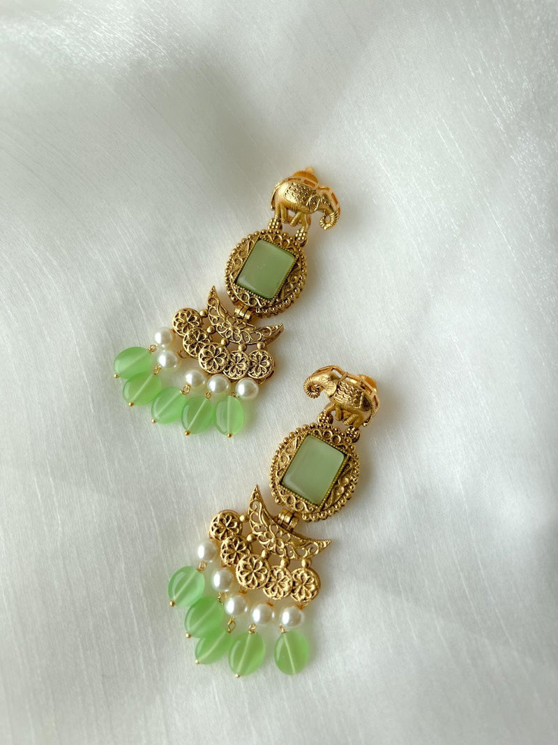 Sentient Drops in Antique Earrings THE KUNDAN SHOP Light Green 