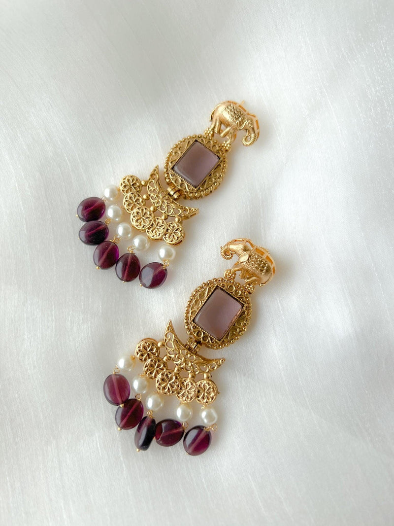Sentient Drops in Antique Earrings THE KUNDAN SHOP Purple 