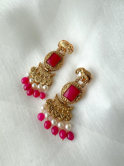 Sentient Drops in Antique Earrings THE KUNDAN SHOP Dark Pink 