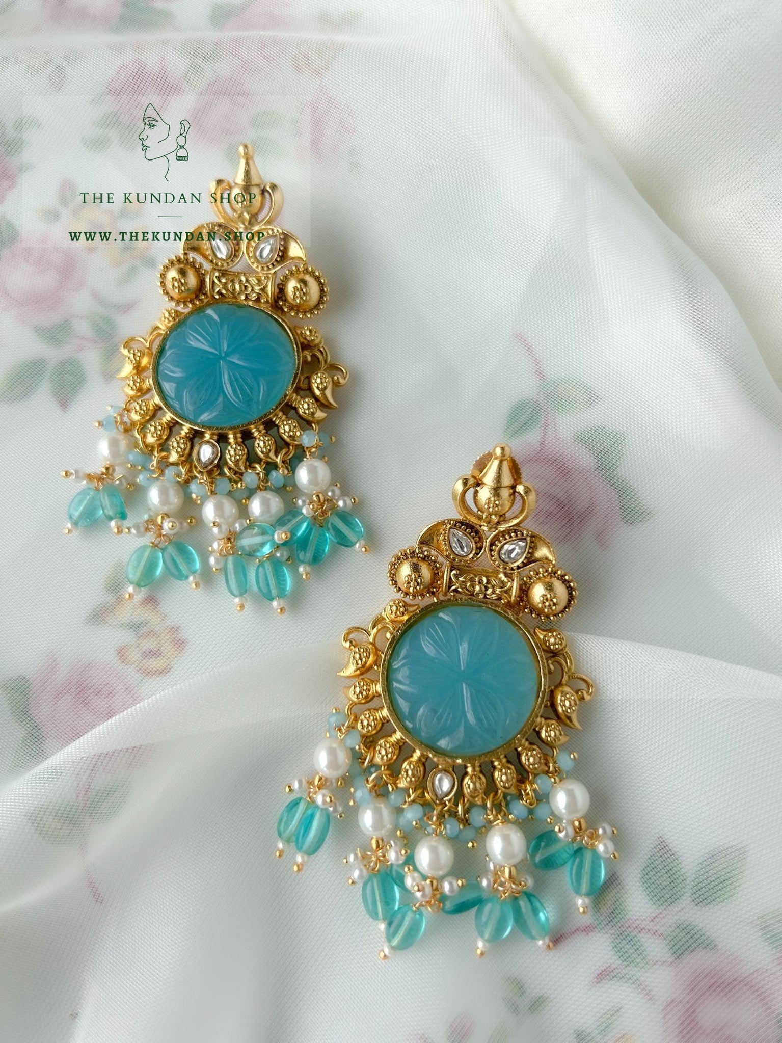 The Floral Center Earrings THE KUNDAN SHOP Blue 