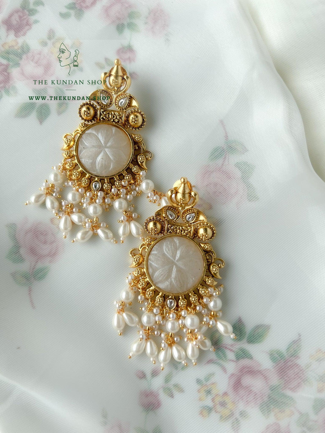 The Floral Center Earrings THE KUNDAN SHOP Pearl 
