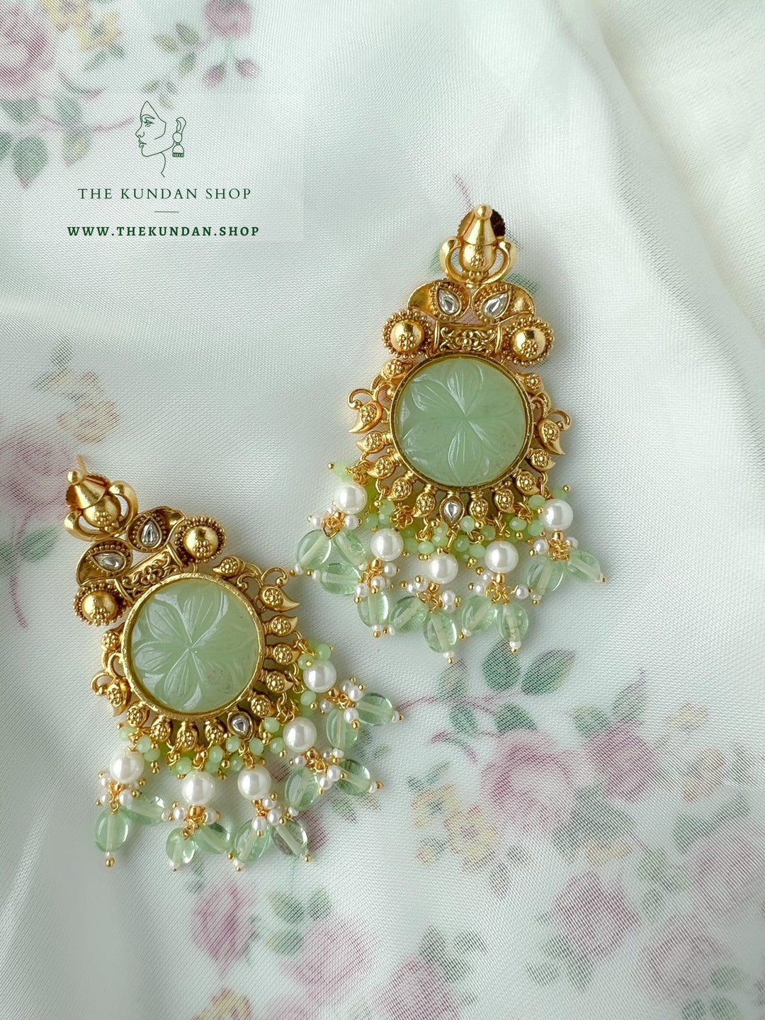 The Floral Center Earrings THE KUNDAN SHOP Mint 