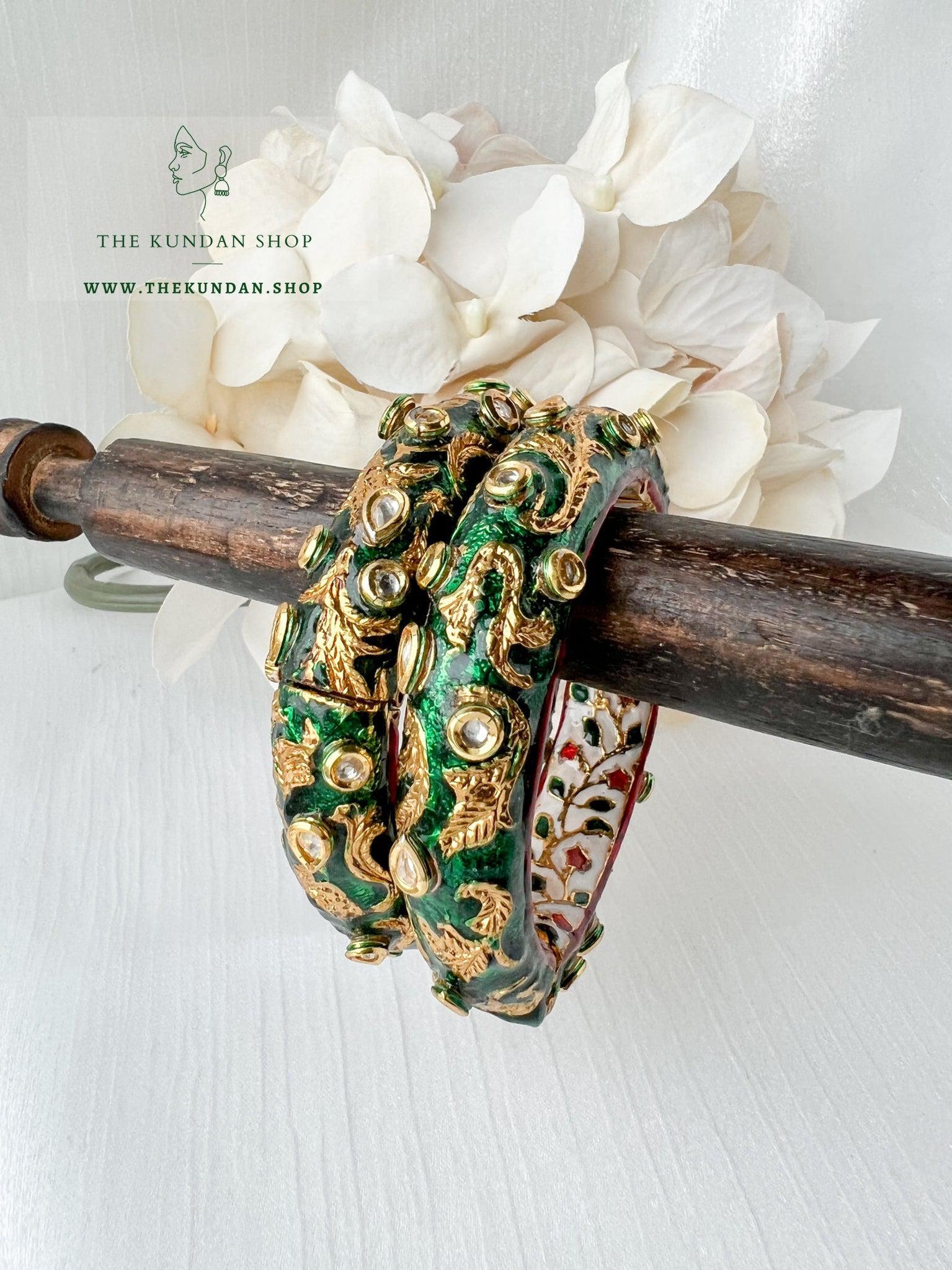 Gold Flakes in Emerald Bangles THE KUNDAN SHOP 