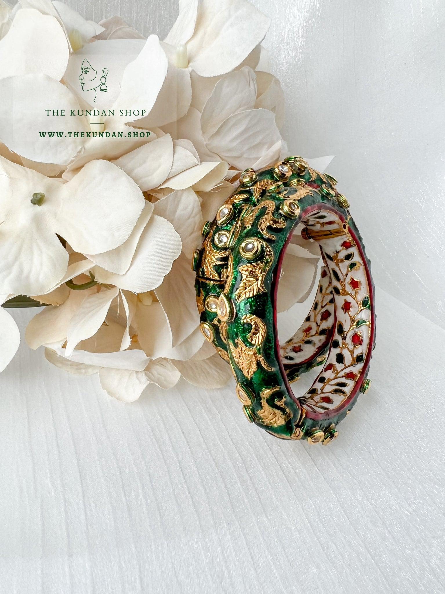 Gold Flakes in Emerald Bangles THE KUNDAN SHOP 