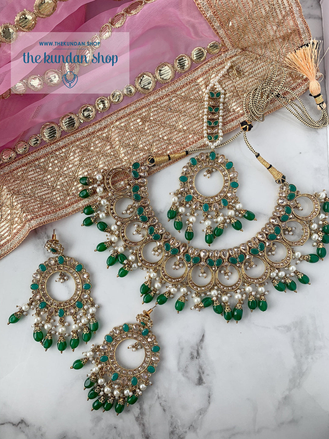 Miracle in Emerald Green Necklace Sets THE KUNDAN SHOP 