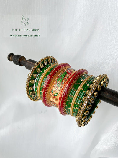 Emerald Moorni Choora Bangles THE KUNDAN SHOP 