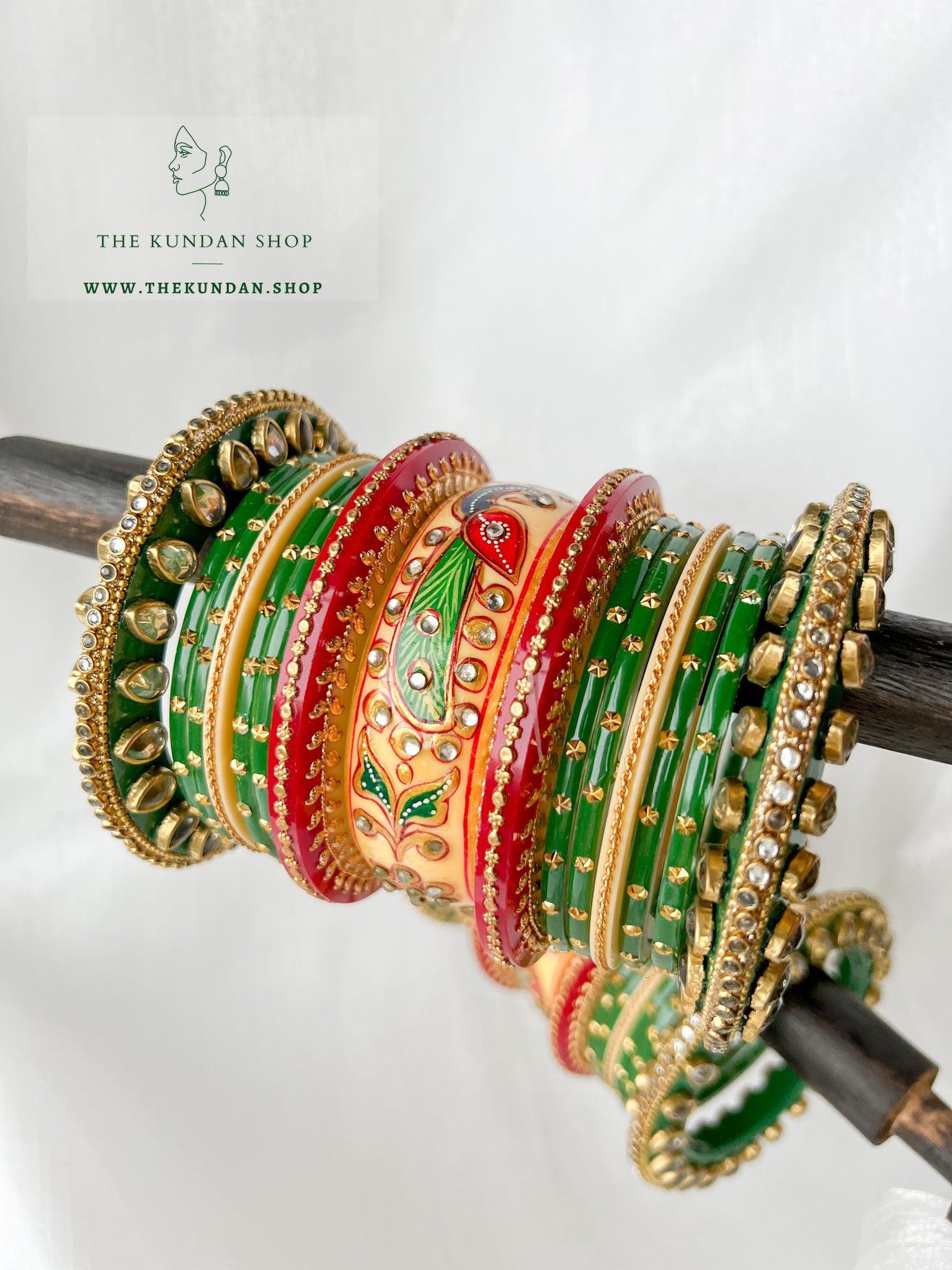 Emerald Moorni Choora Bangles THE KUNDAN SHOP 