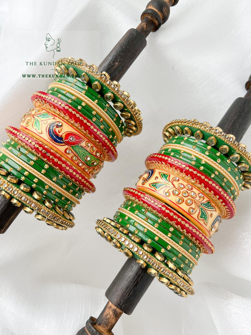 Emerald Moorni Choora Bangles THE KUNDAN SHOP 
