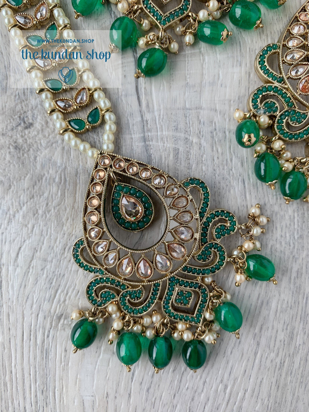 At Ease in Emerald Earrings + Tikka THE KUNDAN SHOP 
