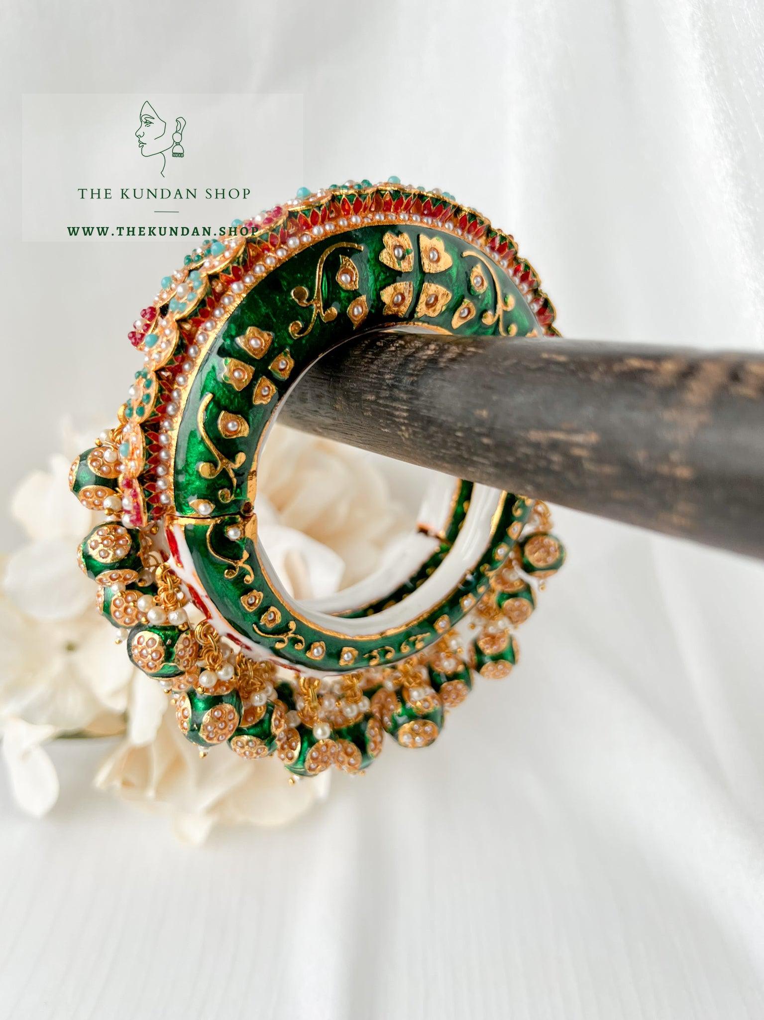 Emerald Drops in Meena Bangles THE KUNDAN SHOP 