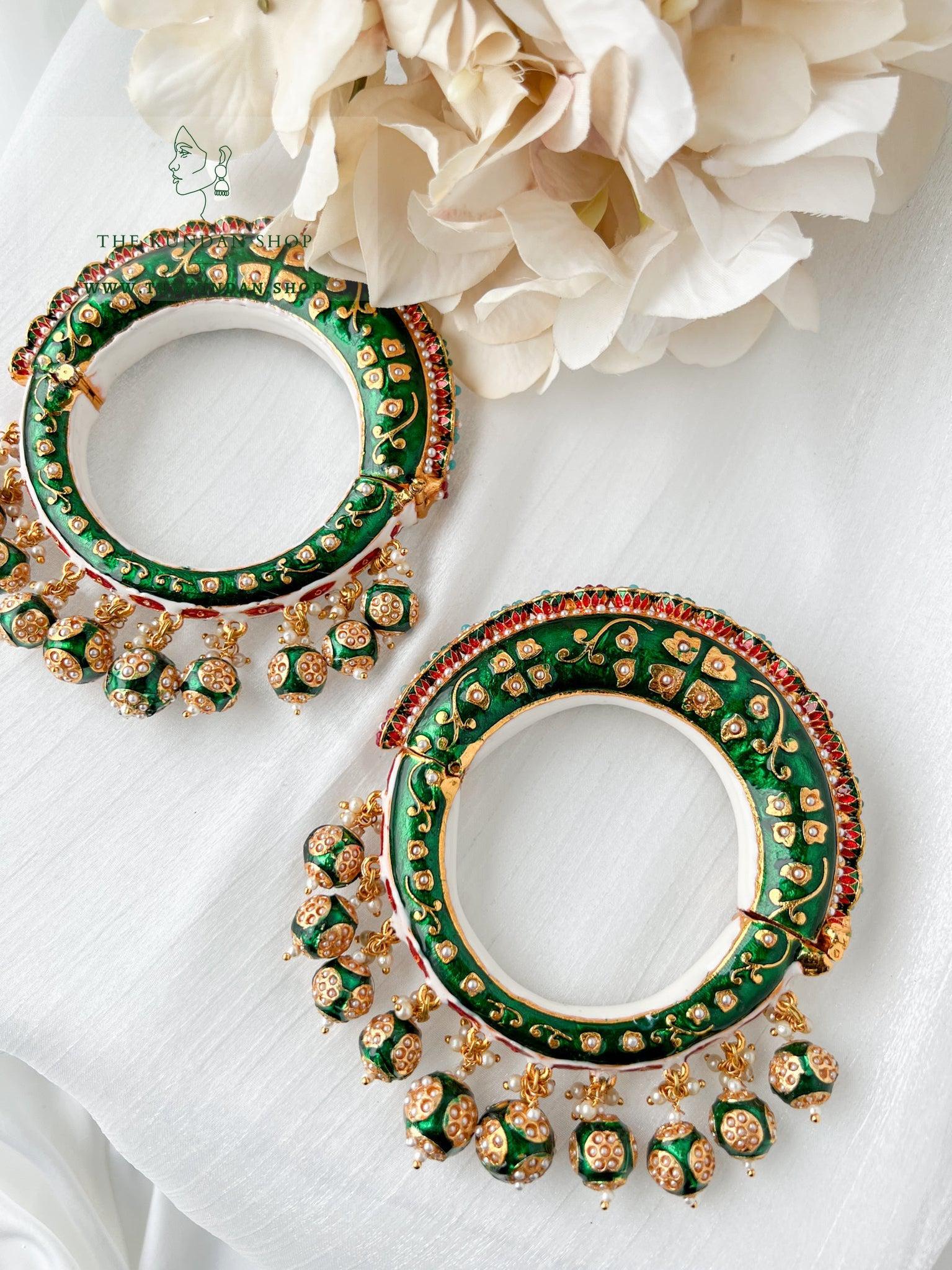Emerald Drops in Meena Bangles THE KUNDAN SHOP 