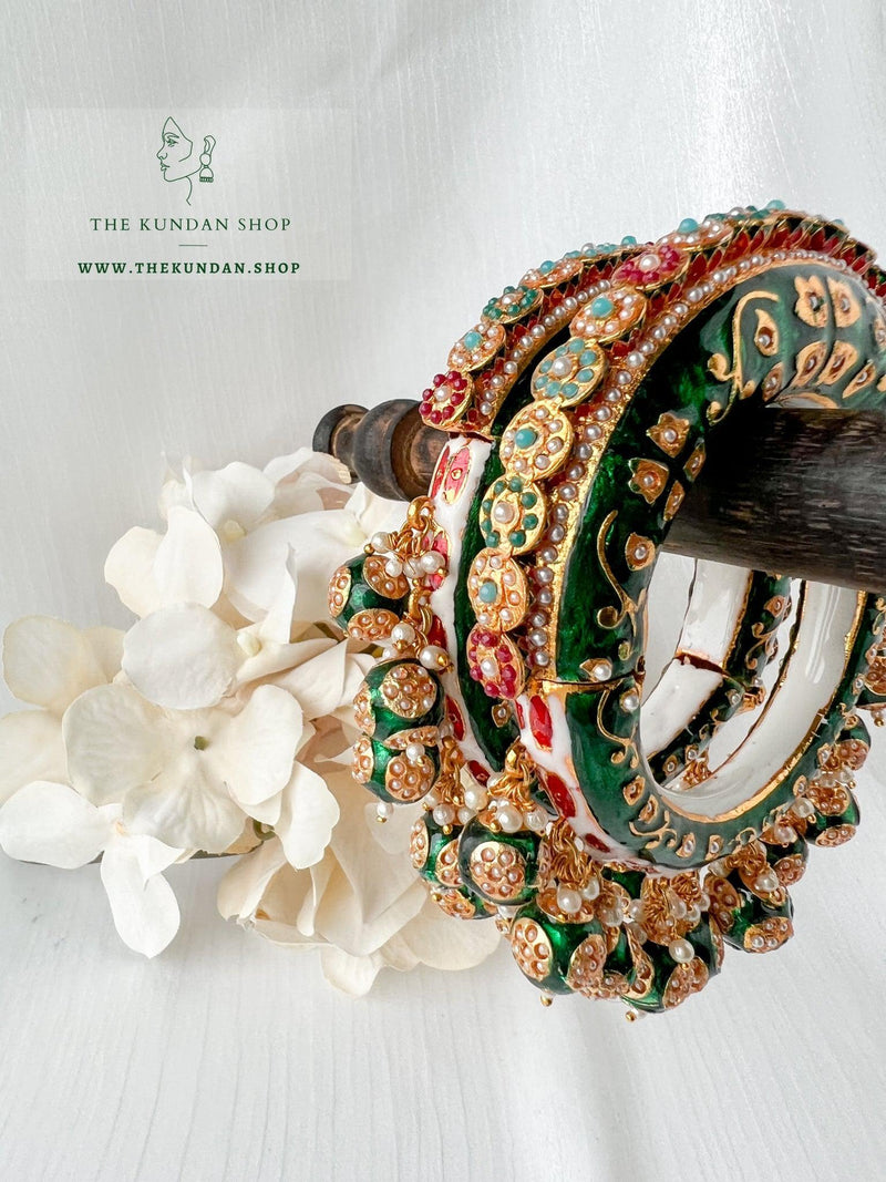Emerald Drops in Meena Bangles THE KUNDAN SHOP 