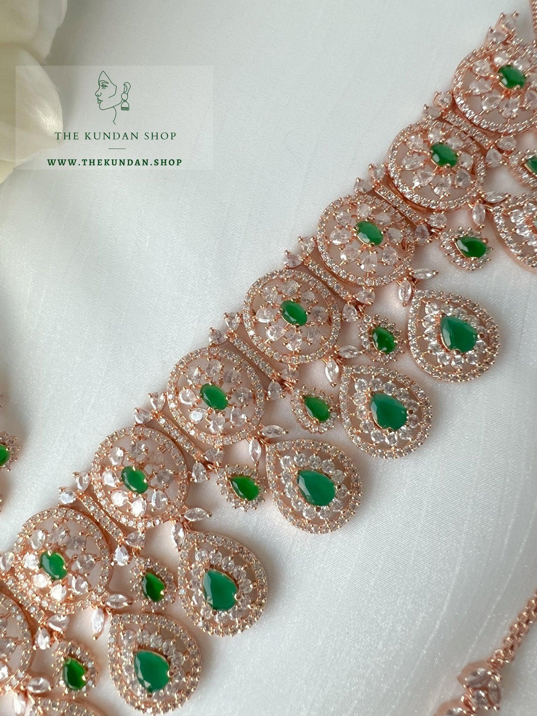 Adore in Rose Gold & Emerald Necklace Sets THE KUNDAN SHOP 