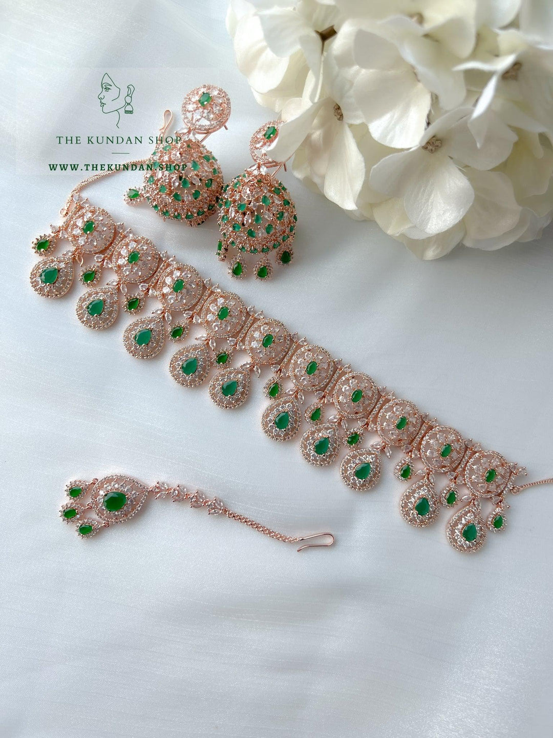 Adore in Rose Gold & Emerald Necklace Sets THE KUNDAN SHOP 