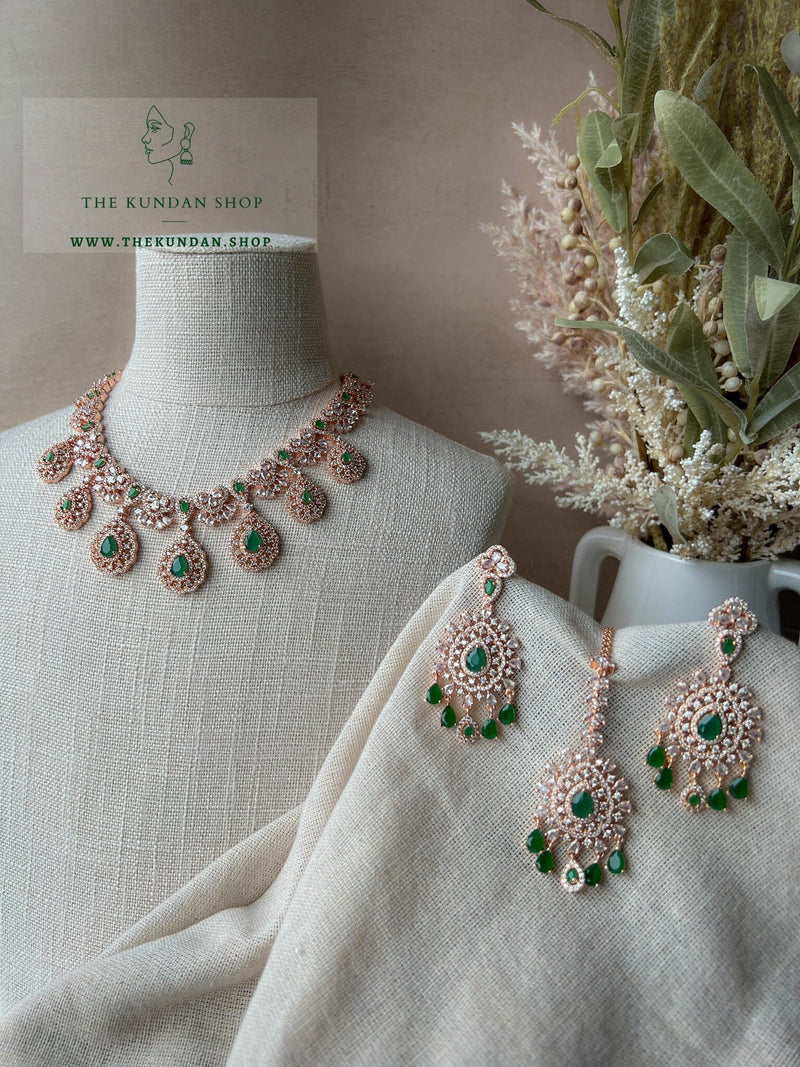Resilient in Rose Gold & Emerald Green Necklace Sets THE KUNDAN SHOP 