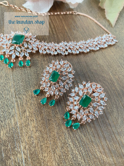 Captivate in Rose Gold Emerald Necklace Sets THE KUNDAN SHOP 