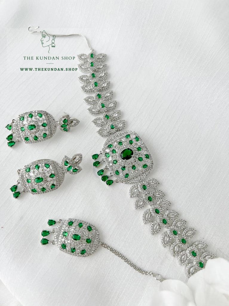 Boundless in Silver & Emerald Necklace Sets THE KUNDAN SHOP 