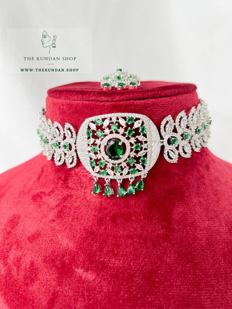 Boundless in Silver & Emerald Necklace Sets THE KUNDAN SHOP 