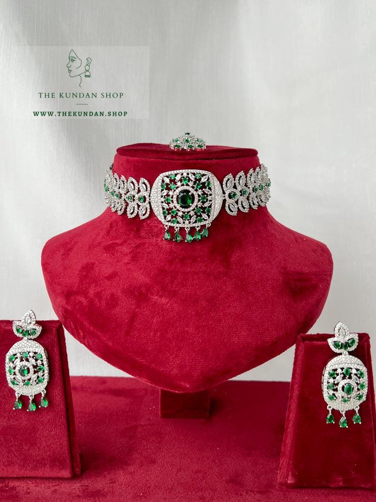 Boundless in Silver & Emerald Necklace Sets THE KUNDAN SHOP 